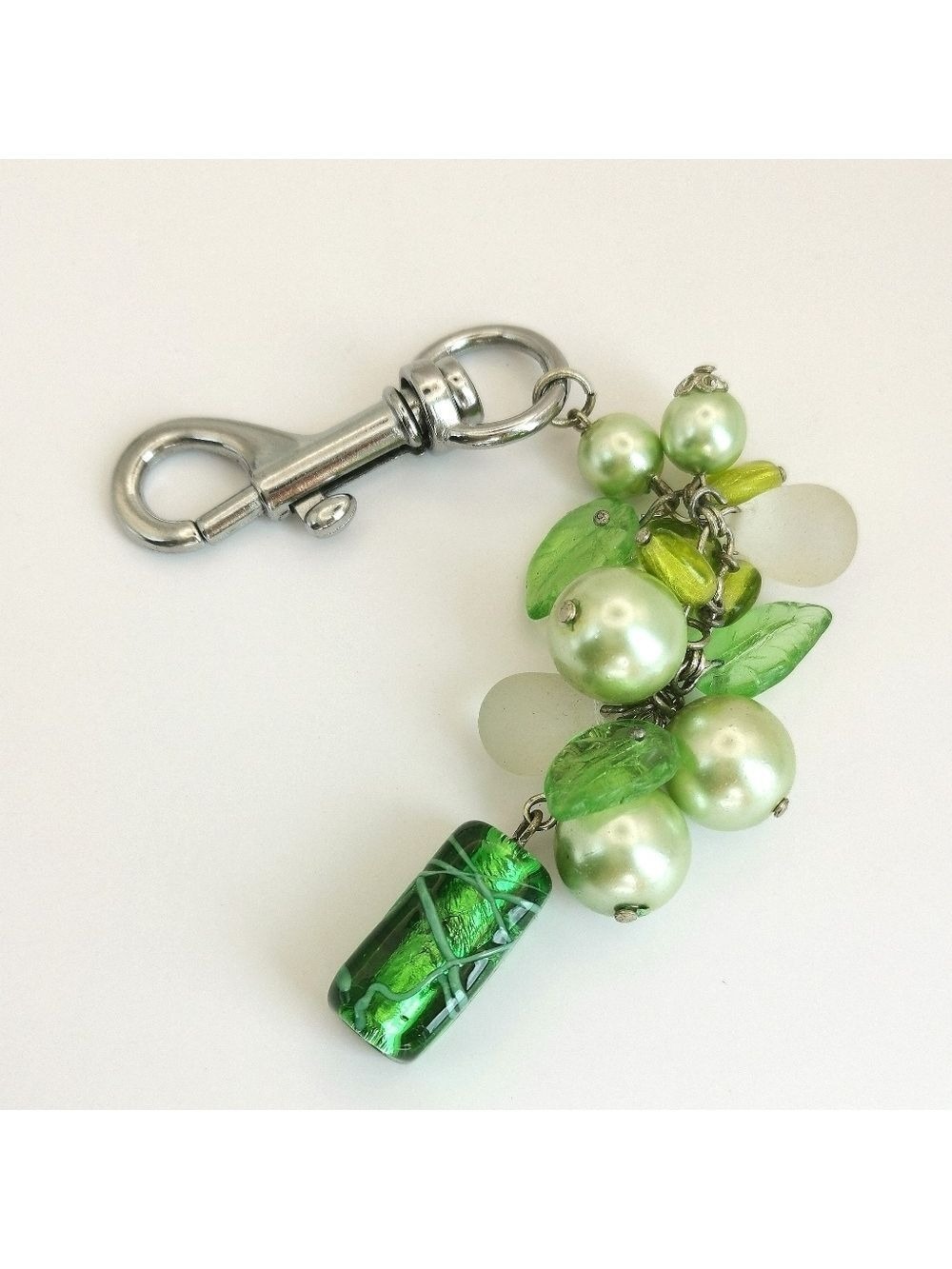 Green Murano bead faux Pearl purse charm / Key 🆕
